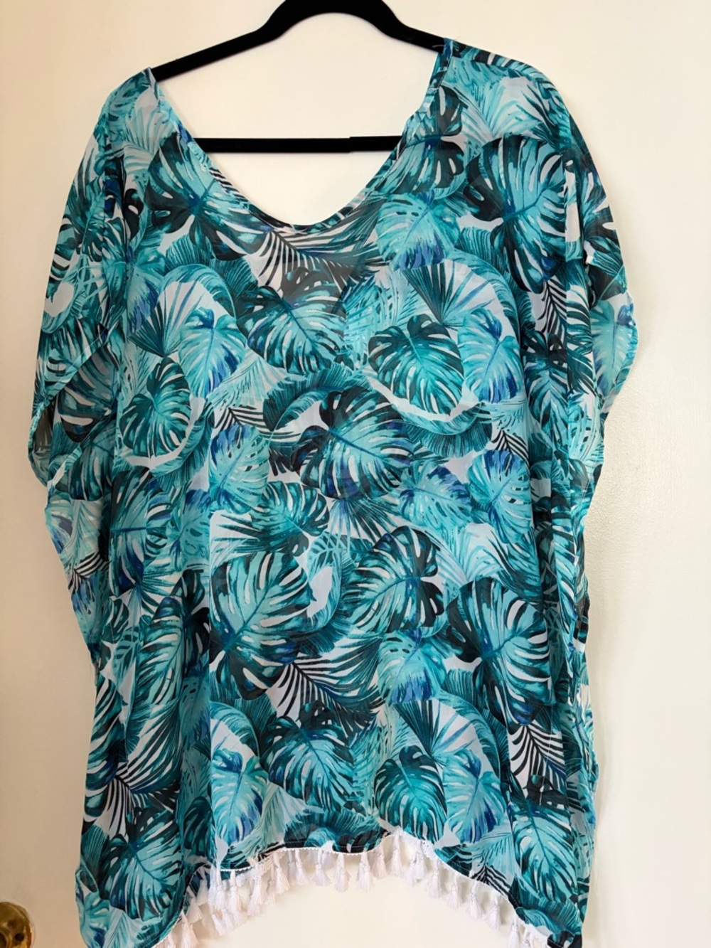 No Boundaries Teal and Aqua Tropical Leaf Swim Cover-Up